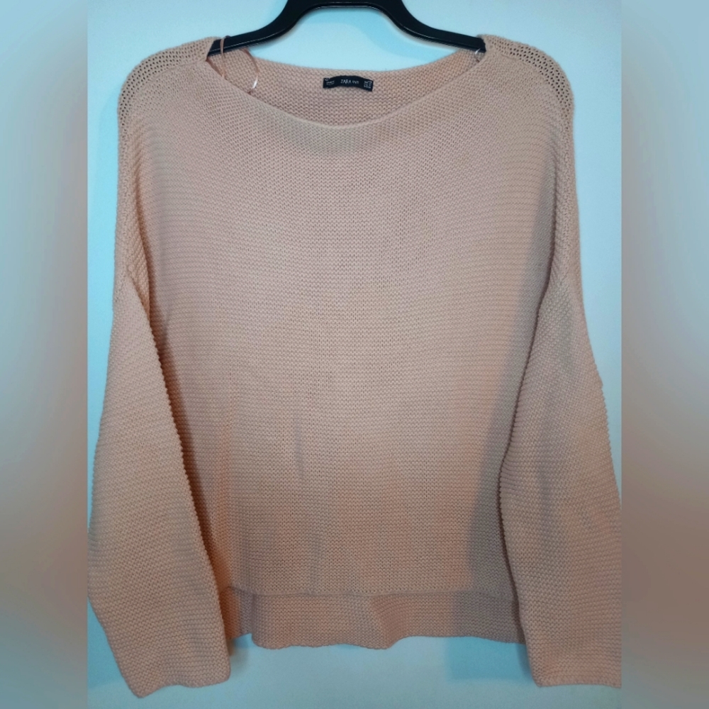 Zara Knit Relaxed Sweater Cable Knit Oversized Baby Pink Boat neck